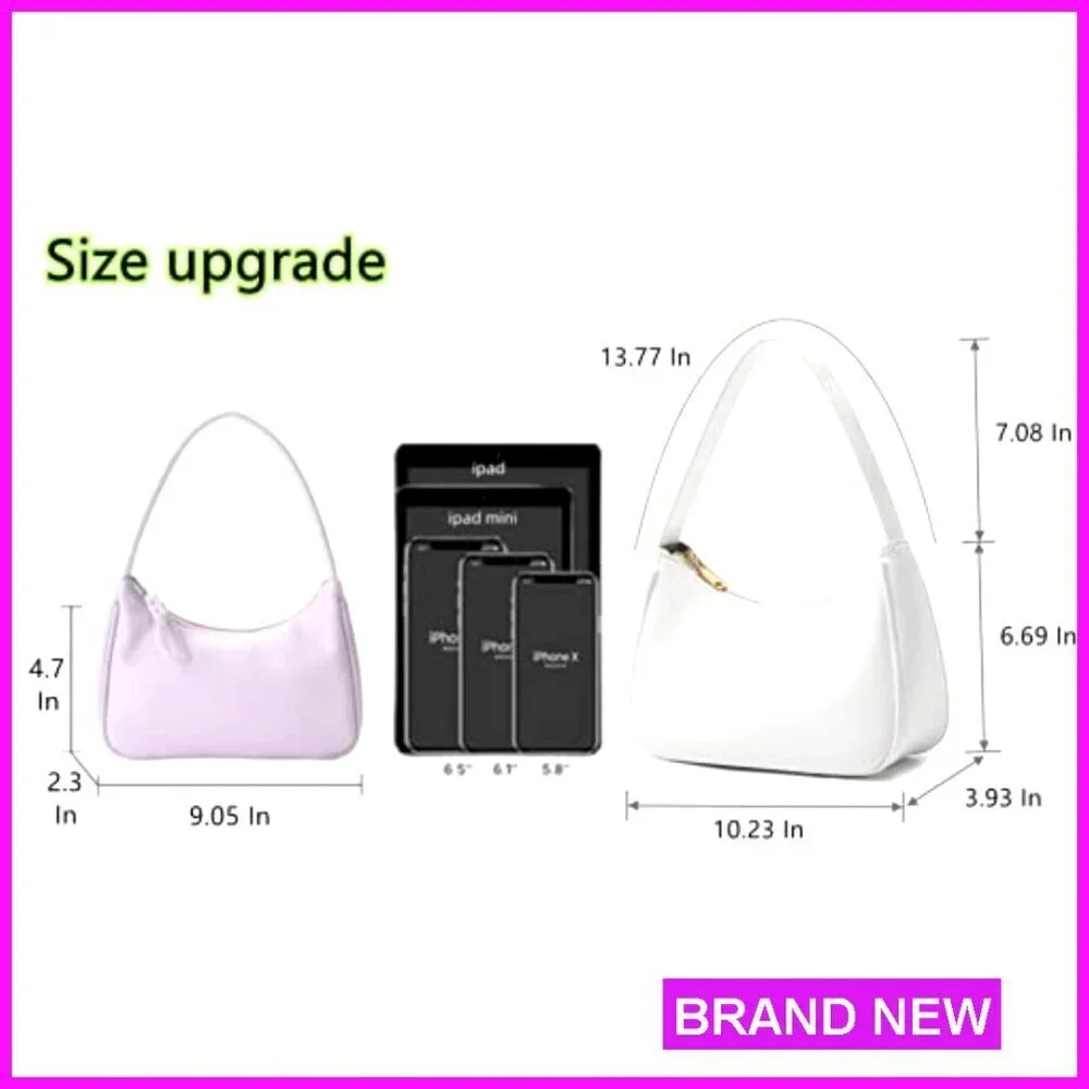 Mini Hobo Shoulder Bag Tote Clutch Vegan Leather Zipper Closure Elegant